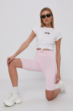 Ellesse Pantaloni scurți femei, culoarea roz, material neted, high waist