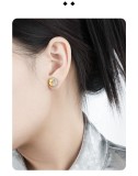 Cumpara ieftin Cercei din Argint 925 Bicolori, Model Rotund Texturat si Jumatate Pave cu Zirconia