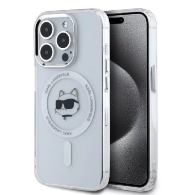 Husa pentru iPhone 15 Pro Max - Karl Lagerfeld IML MagSafe (KLHMP15XHLSCHH) - White Metal Choupette`s Head foto