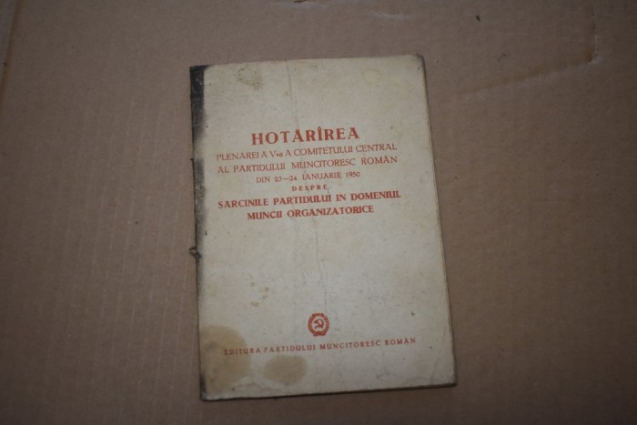 Hotararea Plenarei a V-a a CC al PMR 1950 despre sarcinile partidului