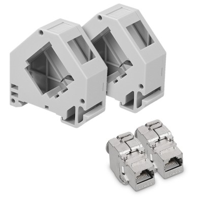 Set 2 Mufe CAT6A de 10 Gbit pentru cabluri Ethernet RJ45, Kwmobile, Gri, Metal, 47696.02 foto