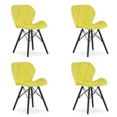 Set 4 scaune stil scandinav, Artool, Lago Velvet, catifea, lemn, galben si negru, 47x52x73.5 cm foto