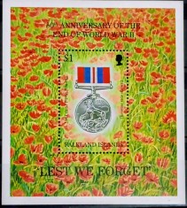 Falkland islands 1995 medalie de război ,plante flori mac bloc nestampilat