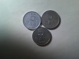 3 Monede 5 bani 1963 , 1966 , 1975 , cal. F.Buna