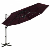 Umbrelă de soare 4 niveluri, st&acirc;lp aluminiu, roșu bordo, 3x3 m, vidaXL