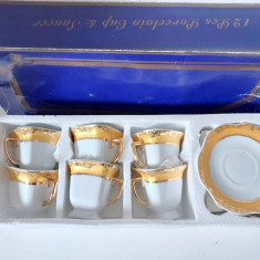 Set 12 piese: 6 cesti cafea + 6 farfurioare. Peach, Japan, noi, in cutie, gold