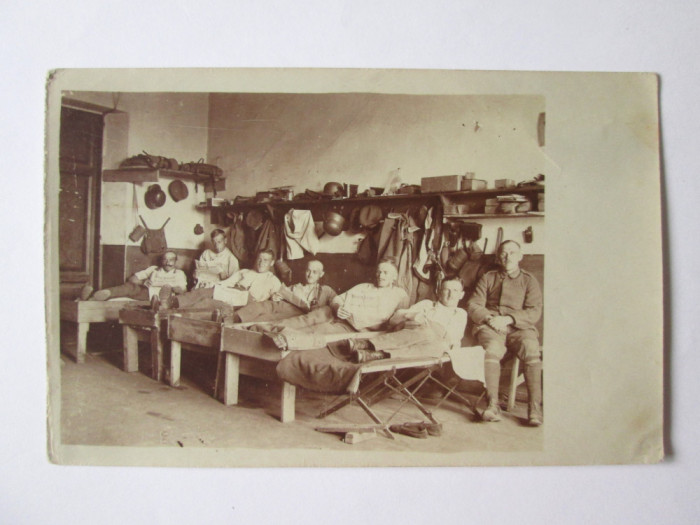 Fotografie carte poștală dormitor cu militari germani in Pskov/Pleskau-Rusia WWI