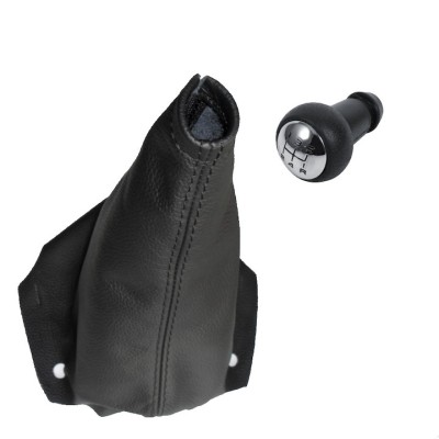 Set nuca cu manson schimbator viteze MARTI-NIK 15 compatibil cu PEUGEOT 307 2001-2008, 5 viteze, piele naturala, fara un cadru, negru cu cusatura neag foto