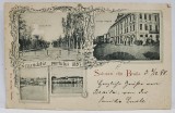 SALUTARI DIN BRAILA , INUNDATIA PORTULUI 1897 , MONUMENTUL SI STRADA REGALA , CARTE POSTALA , LITOGRAFIE , CLASICA