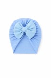Caciulita bebelusi tip turban albastru deschis cu funda, material elastic si