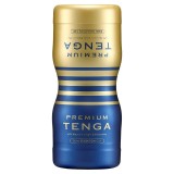 Masturbator manual TENGA Premium Dual Sensation Cup, cu 2 canale texturate pentru stimulare intensă, albastru și auriu