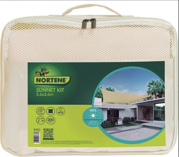 Kit plasa de umbrire, inele de inox, rezistenta UV, 3.6x3.6 m, bej, Nortene, NRT2012347