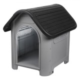 Cușcă C&acirc;ini Plastic, Gri Negru, 75x59x66 cm, Acoperiș Rezistent, Ferestre Aerisire, Oem