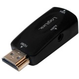 Adaptor video HDMI (T) la VGA (M) + Jack 3.5mm (M), rezolutie maxima Full HD (1920 x 1080) la 30Hz, black, Logilink