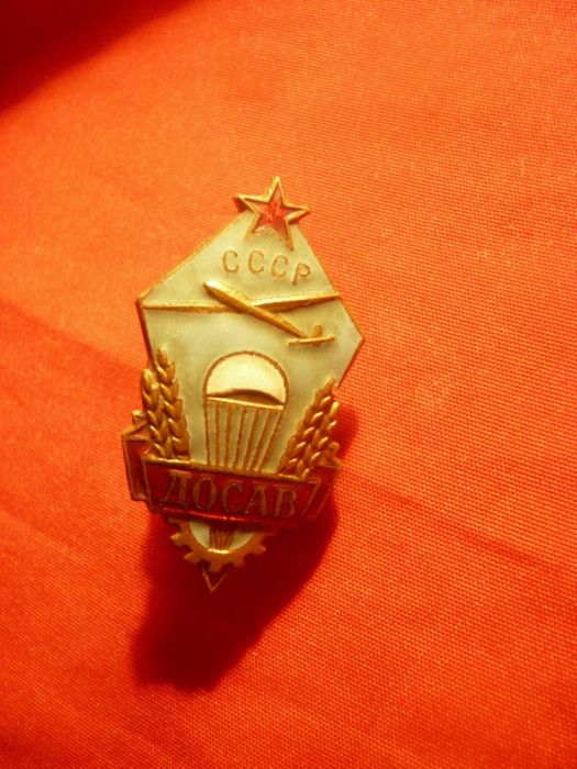 Insigna cu buton DOSAV 1950 URSS Asistenta Tehnica in Aviatie , h=3,5cm