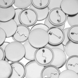 Set 100 componente pentru insigne personalizate 44 mm, ecusoane metalice DIY cu ac de siguranta si folii transparente, pentru presa de insigne