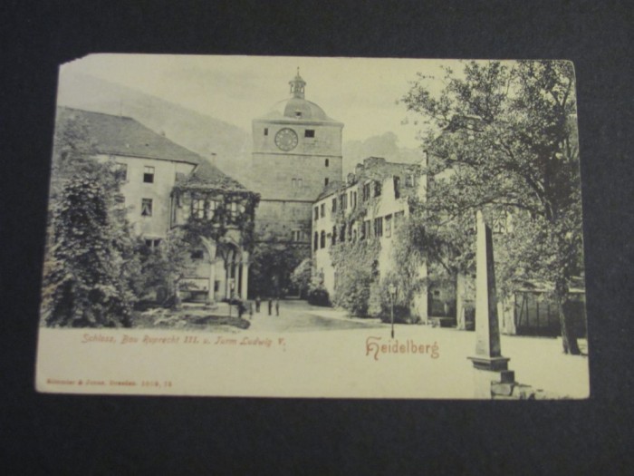 Carte poștală Germană originală &ndash; Castelul Heidelberg (Clădirea Ruprecht, Turnul Ludwig V) (cel mai probabil din perioada 1900&ndash;1940)