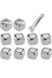 Cumpara ieftin Set 10 cuburi de gheață reutilizabile, oțel inoxidabil, model cubic, argintiu
