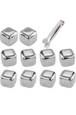 Set 10 cuburi de gheață reutilizabile, oțel inoxidabil, model cubic, argintiu