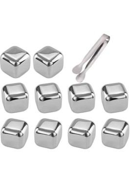 Set 10 cuburi de gheață reutilizabile, oțel inoxidabil, model cubic, argintiu foto
