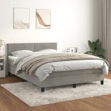VidaXL Pat box spring cu saltea, gri deschis, 140x190 cm, catifea