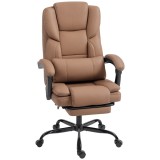 Scaun de birou ergonomic HOMCOM reclinabil 140&deg; cu reposapiede și pernă, scaun de birou din piele ecologică anti-zg&acirc;rieturi, ușor de curățat, brațe &icirc;m