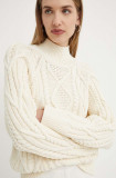 BOSS pulover din amestec de lana femei, culoarea bej, călduros, cu turtleneck, 50518369