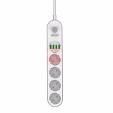 Prelungitor LDNIO 4 Prize 220V + 4 USB 3.4A, 2m, 2500W, Banda Protectie Supratensiune, Incarcare Rapida Telefon Tableta