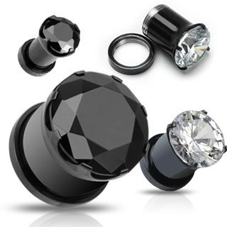 Plug din titan &amp;ndash; zircon cu montura &amp;icirc;n gheară - Lățime: 16 mm, Culoare zirconiu piercing: Negru - K foto