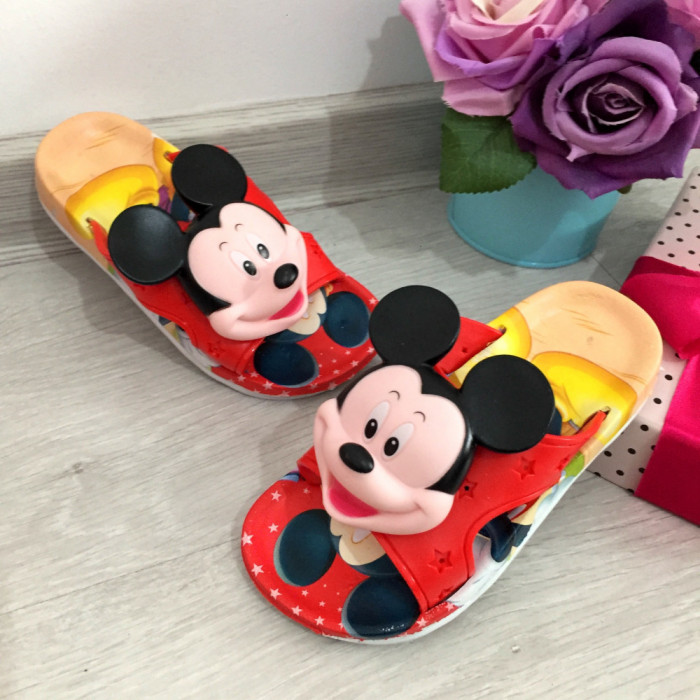 Papuci rosii de vara cu Mickey pentru copii baieti 28 29 cod 0643