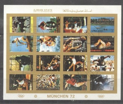 Ajman - Sport, Olympics, Munchen, imperf. mini block, used T.364 foto