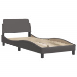 VidaXL Cadru de pat cu tăblie, gri, 90x190 cm, piele ecologică