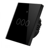 Intrerupator inteligent cu touch, Wifi, 3 canale, 10A, Negru