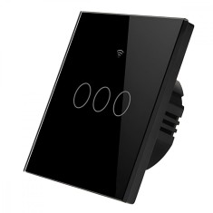 Intrerupator inteligent cu touch, Wifi, 3 canale, 10A, Negru