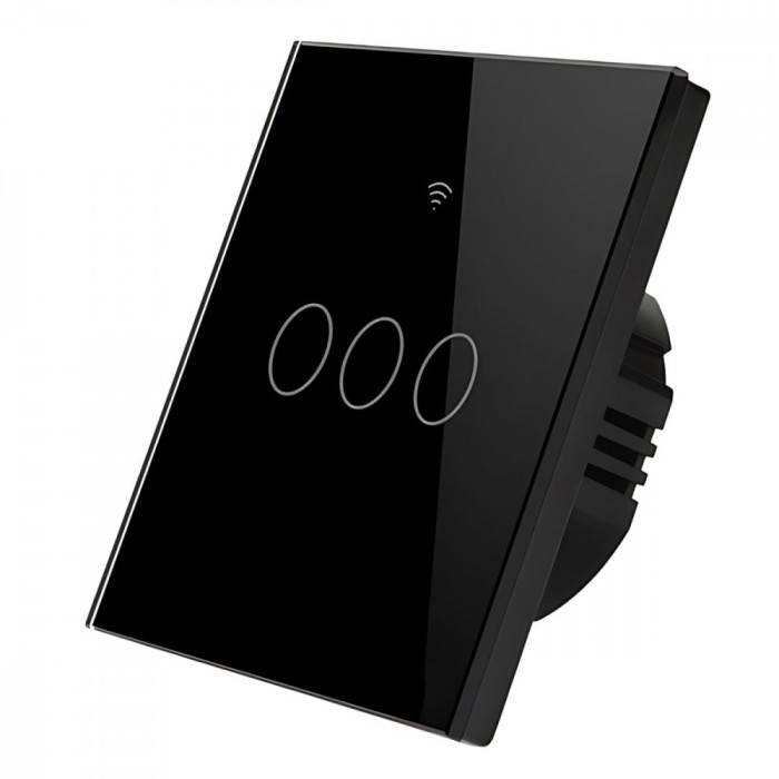 Intrerupator inteligent cu touch, Wifi, 3 canale, 10A, Negru