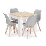 Set masa pentru sufragerie/living + 4 scaune Mark gri, Artool, lemn, stejar sonoma si alb, 80x80x75 cm, Leobert