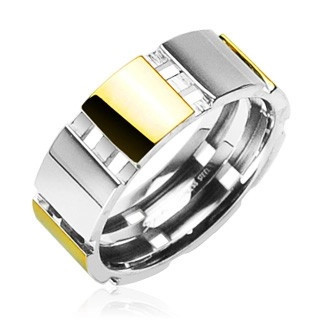 Inel din oțel cu părți aurite - Marime inel: 67