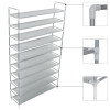 Raft pantofi vidaXL, 10 etajere, metal argintiu, 100x29.5x170cm, suport incaltaminte, organizator hol