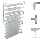 VidaXL Raft &icirc;ncălțăminte 10 etajere, metal și textil nețesut, argintiu