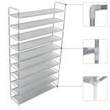 Raft pantofi vidaXL, 10 etajere, metal argintiu, 100x29.5x170cm, suport incaltaminte, organizator hol