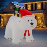 Urs polar gonflabil de exterior, iluminare LED, cu doi pinguini, compresor integrat, 200x120x80 cm, alb Household NewTrend