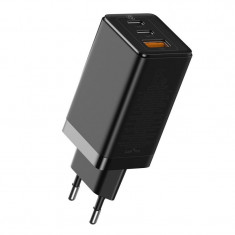 Incarcator Retea USB Baseus GaN, 1 X USB - 2 x USB Tip-C, 65W, Quick Charge, Negru CCGAN2P-B01