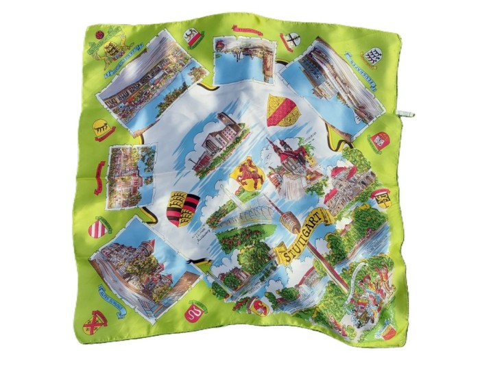 Batic / esarfa, imprimeu imagini Stuttgart, material matasos, placut la atingere, 100% Acetate, Made in Italy 67x67cm