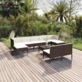 VidaXL Set mobilier de grădină cu perne, 10 piese, maro, poliratan