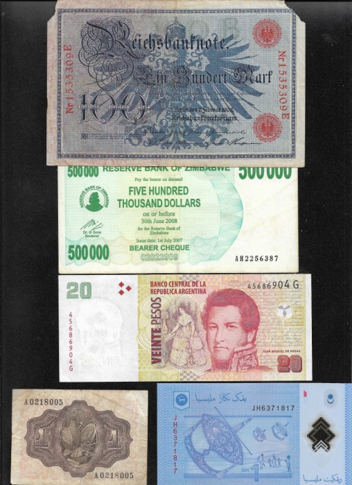 Set 5 bancnote de prin lume adunate (cele din imagini) #447
