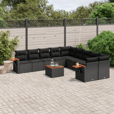 vidaXL Set canapele de grădină cu perne, 11 piese, negru, poliratan foto