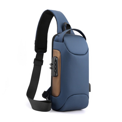 Geanta umar Smart MBrands cu cablu USB, impermeabila , lacat TSA antifurt 33x17x9 cm - Albastru foto