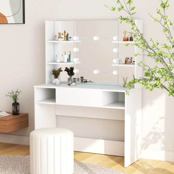 Masă de machiaj cu lumini LED, alb, 100x40x135 cm, MDF