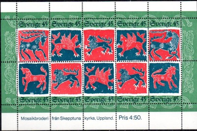 SUEDIA 1974, Broderii, arta, Fauna, serie neuzată, MNH foto