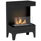 HOMCOM Șemineu pe Bioetanol cu Arzător 0,9L pentru Durată 3,3 Ore, Bioșemineu din Oțel și Sticlă, 38x22x54 cm, Negru | Aosom Romania